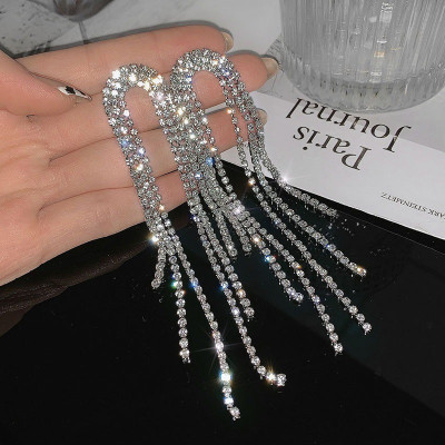 Earring Bông tai nữ dáng sợi dài đính đá