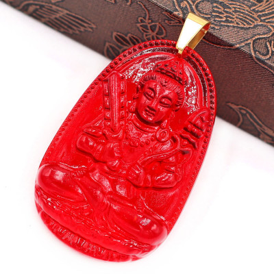 Mặt dây chuyền Hư Không Tạng Bồ Tát thủy tinh đỏ 3.6cm MFBO6 - phật bản mệnh tuổi Sửu, Dần - Mặt size nhỏ