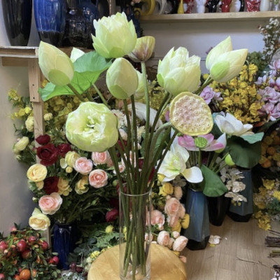 Hoa sen giả - Bông sen quan âm - dài 75cm - Cây giả, hoa lụa trang trí nhà cửa