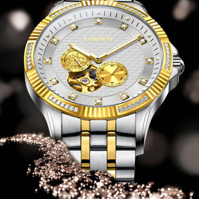 Đồng hồ nam chính hãng LOBINNI L19006-2 Kính sapphire,chống xước,Chống nước,BH 24 tháng,Máy cơ (Automatic) ,dây da xịn