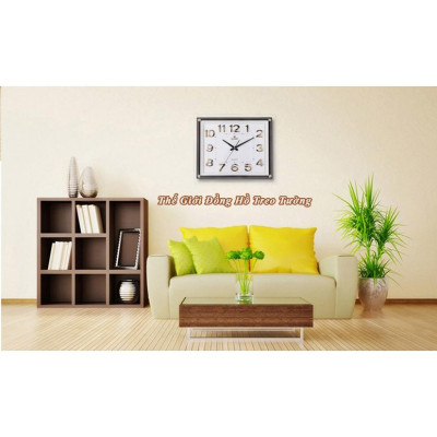 Đồng hồ Treo tường EASTAR KIM TRÔI Chữ Nhật Mặt Trắng – Mặt Kính 3D – Bộ Số Nổi Ánh Kim Bạc – Tặng Pin Maxell