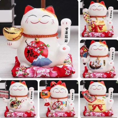 Mèo thần tài Maneki Neko ngũ phúc lâm môn vẫy tay chiêu tài lộc bằng gốm sứ - mẫu giao ngẫu nhiên