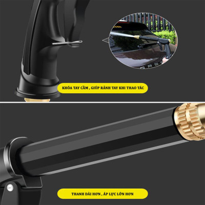 Bộ dây và vòi xịt rửa xe tưới cây  tăng áp thông minh 810-2621 (dây xanh dẹt-cút nối xanh)