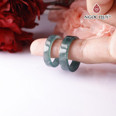 Nhẫn đá cẩm thạch lam ngọc bản vuông mệnh hỏa, mộc - Ngọc Quý Gemstones