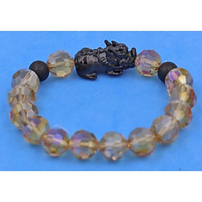 Vòng tay Tỳ Hưu Inox 2 Bi Mix Pha Lê Cắt Giác Nâu 10 ly VFLGNTHEHB10 - Vòng tay thời trang phong thủy