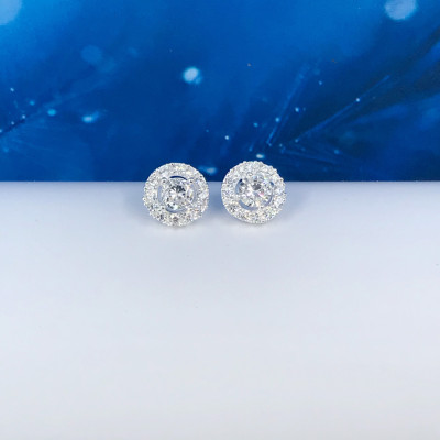 Bông Tai Khuyên Tai Bạc 925 Tròn Đính Đá Cao Cấp Trang Nhã Tinh Tế BẠC HIỂU MINH HT349