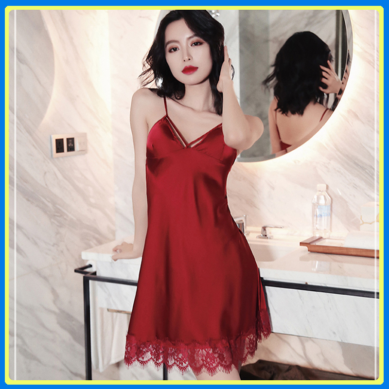 Váy ngủ lụa dây đan chéo ngực cao cấp Q154 - Váy ngủ 2 dây - Váy ngủ sexy - Đầm ngủ nữ quyến rũ - Đồ ngủ mực nhà