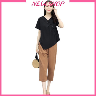 Bộ mặc nhà nữ, chất liệu Đũi mát mẻ, thấm hút mồ hôi, đồ bộ mặc nhà, đồ bộ trung niên nữ NeSa Shop