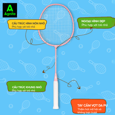 Bộ 2 vợt cầu lông TRẺ EM - HỌC SINH cao cấp Agnite chính hãng, nhẹ, bền, đẹp - tặng kèm hộp cầu, túi cầu và quấn cán vợt