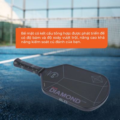 Vợt Pickleball Sixzero 6.0 Black Diamond Power 14mm Cao Cấp - Lõi Carbon Siêu Cứng, Tấn Công Uy Lực, Kiểm Soát Tối Ưu