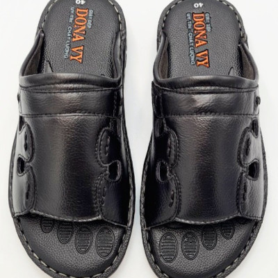 Dép Quai Ngang Nam Da Bò Khâu Viền, Đế Siêu Nhẹ, Có Răng Cưa Chống Trơn Trượt VNXK