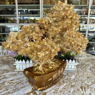 Cây tài lộc bonsai phong thủy đá thạch anh - Cao 50 cm