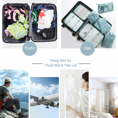 Set 8 Túi Đựng Đồ Du Lịch Cho Vali KUNBE Phiên Bản Cao Cấp Chất Liệu Dày Dặn, Siêu Tiện Lợi