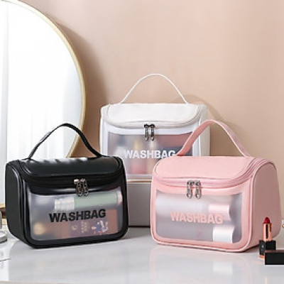 Túi đựng mỹ phẩm du lịch WashBag DẠNG HỘP có quai xách mini trong suốt, Túi đựng đồ trang điểm makup chống nước