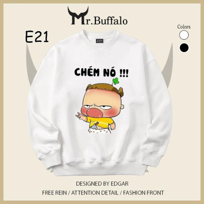 Áo dài tay nam, nữ Quỳnh Ak 2 màu đen, trắng dễ thương có bigsize Mr.Buffalo