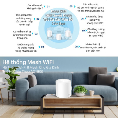 Bộ Phát Wifi Mesh TP-Link Deco X20 Wifi 6 AX1800 - HÀNG CHÍNH HÃNG