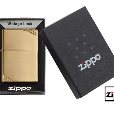 Bật lửa Zippo 270 (vàng bóng góc) High Polish Brass Vintage with Slashes 270 - Chính hãng 100%