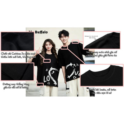 Áo Thun Đôi, Cặp Mr.Buffalo trái tim đôi Tshirt Cotton 100% có bigsize Unisex Local Brand B16