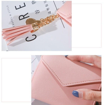 Ví Cầm Tay Cho Nữ, Bóp Ví Mini Ngắn Cầm Tay Phong Cách Hàn Quốc Dây Đeo Trái Tim Tua Rua (Có Hàng Sẵn)