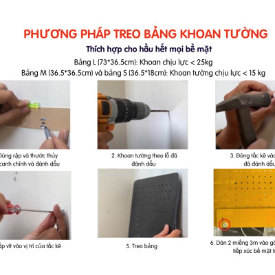 Bảng lỗ Pegboard Dola Home kim loại cao cấp treo tường. Bảng treo trang trí decor nhà cửa, góc làm việc