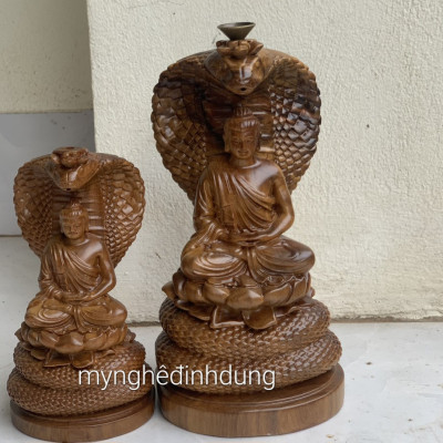 TƯỢNG THẦN RẮN BẢO VỆ ĐỨC PHẬT BẰNG GỖ BÁCH XANH THƠM NỨC KT CAO 20×11×10CM 