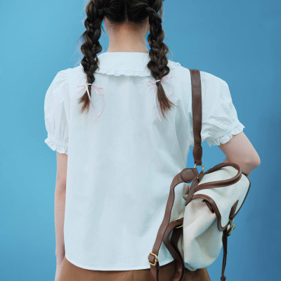 DOTTIE - Áo sơ mi cổ sen tay phồng - Trắng kem - T1123