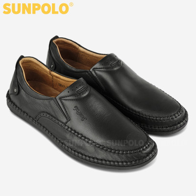Giày mọi nam da bò đế cao su mũi tròn SUNPOLO MOI011