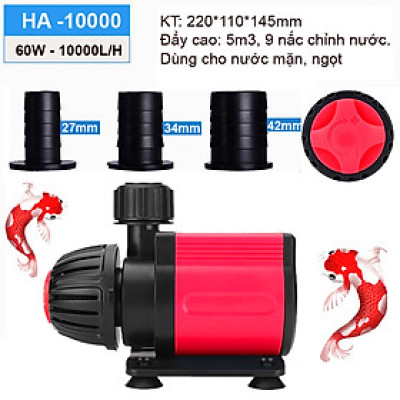 Máy bơm HA 10000 ( 60W - 10000L/H) lõi trục gốm, 9 nấc chỉnh nước dùng cho bể cá, hồ cá, hòn non bộ, sinh hoạt - Máy bơm chìm cao cấp