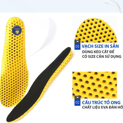 Lót giày thể thao tổ ong EVA loại cao cấp đế dày 1.8cm đàn hồi cực êm chân, thoáng khí - buybox - BBPK128 - Đế vàng mặt đen - Size nam