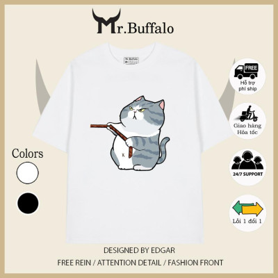 Áo Thun Đôi, Cặp Mr.Buffalo mèo kéo chó Tshirt Cotton 100% có bigsize Unisex Form Oversize Local Brand CP11CP12