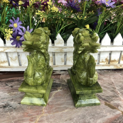 Cặp tượng Kỳ Lân phong thủy đá ngọc ấn độ - Cao 12cm