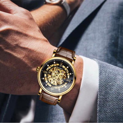 Đồng hồ nam chính hãng LOBINNI L9010-1 ,Kính sapphire chống xước,Chống nước 50m,bảo hành 24 tháng,Máy cơ(Automatic,dây da đen xịn,máy lộ cơ