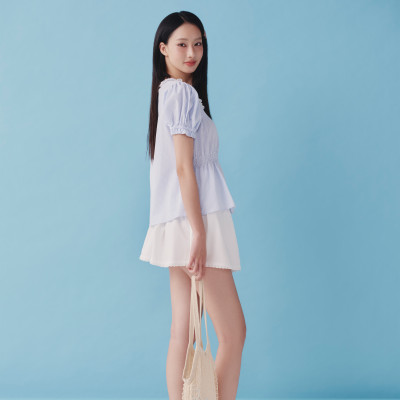 DOTTIE - Áo kiểu kẻ sọc tay phồng - Xanh biển - T1103