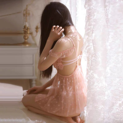 Váy ngủ 2 dây xuyên thấu ren ngực hở lưng sexy P61 - Đầm ngủ nữ xuyên thấu kèm quần lót lọt khe gợi cảm - Đồ ngủ nữ sexy