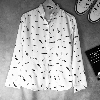 Áo Sơ Mi Nữ Dài Tay Họa Tiết Cây Đàn Mẫu FR03 Thời Trang Nữ PONIVA Thiết Kế Trẻ Trung, Thanh Lịch