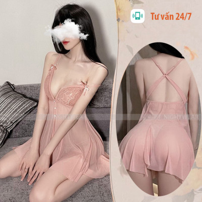 Váy ngủ hai dây xuyên thấu chéo lưng sexy P24 - Đầm ngủ chéo lưng gợi cảm - Đồ ngủ sexy quyến rũ