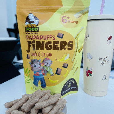 BÁNH ĂN DẶM PAPAFOOD PAPAPUFFS - FINGERS VỊ CHUỐI VÀ CA CAO - 100% NGŨ CỐC HỮU CƠ