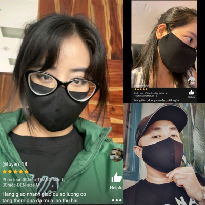 Khẩu trang vải Azumikichi màu đen, khẩu trang thời trang cao cấp sang trọng