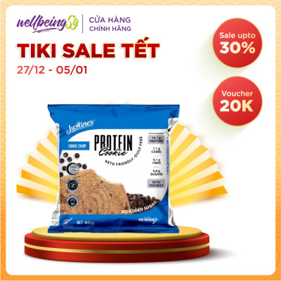Bánh Quy Sô Cô La Justines Protein Cookie, Phù Hợp Chế Độ Ăn Kiêng Keto, Không Đường, Không Chứa Gluten Và Lúa Mì, Bổ Sung Đạm Và Canxi, Hộp 12 Cái