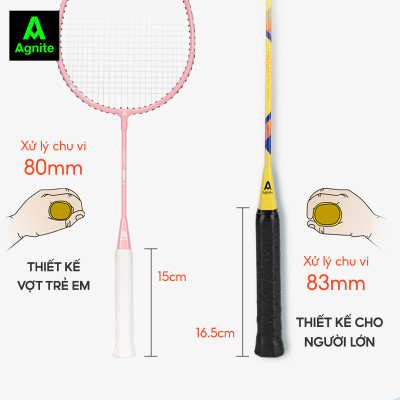 Bộ 2 vợt cầu lông TRẺ EM - HỌC SINH cao cấp Agnite chính hãng, nhẹ, bền, đẹp - tặng kèm hộp cầu, túi cầu và quấn cán vợt