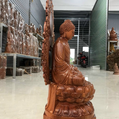 Tượng phật thích ca bằng gỗ hương đá kt cao 40×20×20cm+ lá chắn hòa quang 50cm
