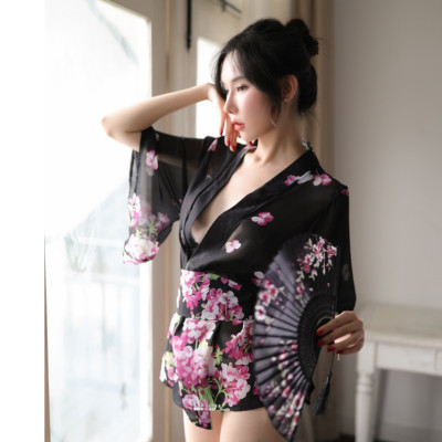 Áo choàng tắm Pyjama voan hoa ngắn tay gợi cảm