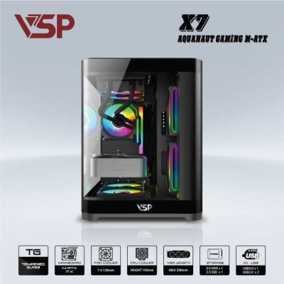 Vỏ Máy Tính Case VSP Aquanaut Pro Gaming M-ATX7 (Black/White) - Hàng Chính Hãng