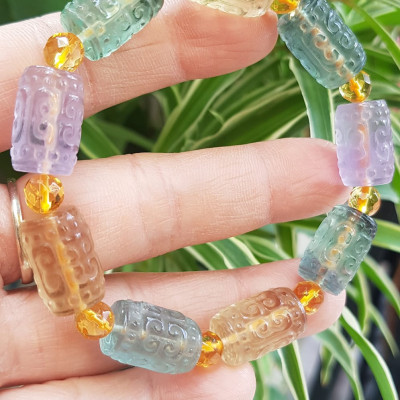 Vòng Tay nữ charm cao cấp Đá Fluorit tự nhiên đa sắc màu kiểu hạt 10mm phối tròn đẹp sang các Chị đeo xinh tay may mắn tài lộc cả năm ạ