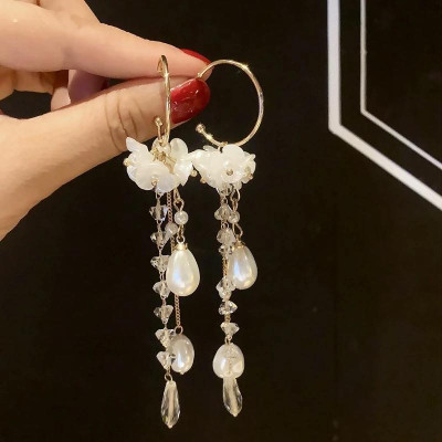 Earrings đeo tai hình bông ngọc dáng dài thời trang vintage