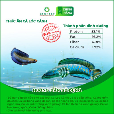 Thức ăn Cá Lóc Cảnh bổ sung dinh dưỡng GREENABC - Phát triển khung xương, màu sắc, tăng độ sung - Hộp 65g