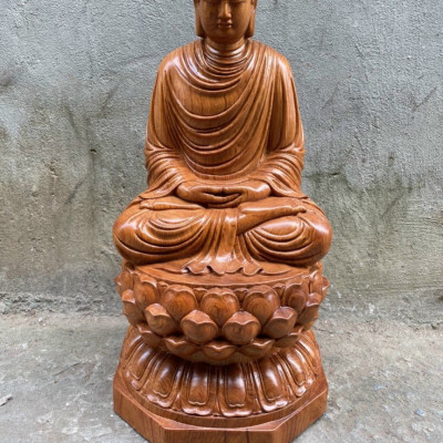 Tượng phật thích ca mâu ni được làm bằng chất liệu gỗ hương đá kt 40×22×21cm