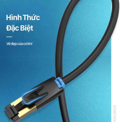 Dây cáp mạng hai đầu đúc sẵn CAT8 SSTP VENTION tròn, dài 1m đến 20m IKAB - Hàng chính hãng