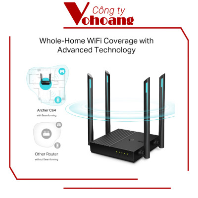 Bộ Phát Wifi TP-Link Archer C64 Băng Tần Kép Chuẩn AC1200 - Hàng Chính Hãng