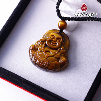 Mặt dây chuyền phật di lặc đá mắt hổ vàng nâu 34x37mm mệnh thổ, kim - Ngọc Quý Gemstones